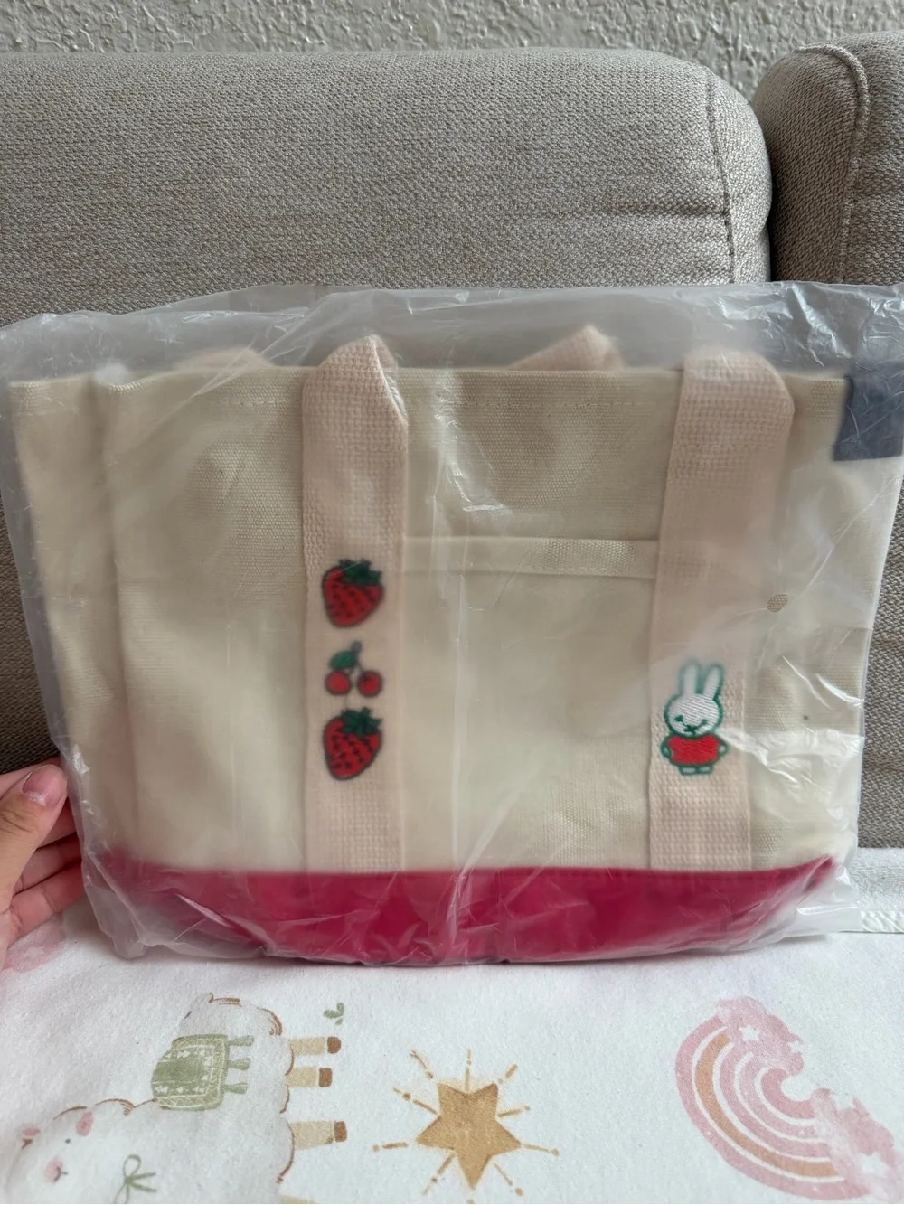 Canvas Kids Tote Bag in Cream and Red
